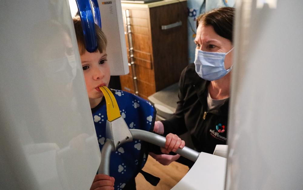 kid getting dental x-ray | kids dentistry in Dubuque, IA